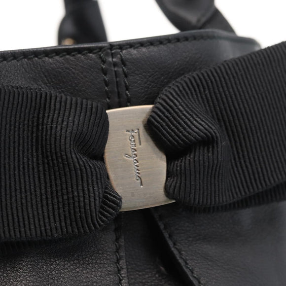 Salvatore Ferragamo Vara Ribbon Hand Bag Leather Black Auth ka2354