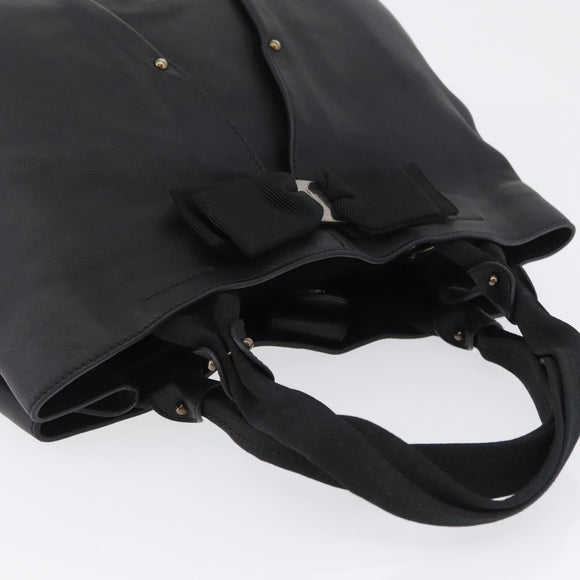 Salvatore Ferragamo Vara Ribbon Hand Bag Leather Black Auth ka2354