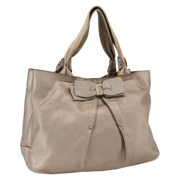Salvatore Ferragamo Vara Ribbon Hand Bag Leather Gold Auth ka2355