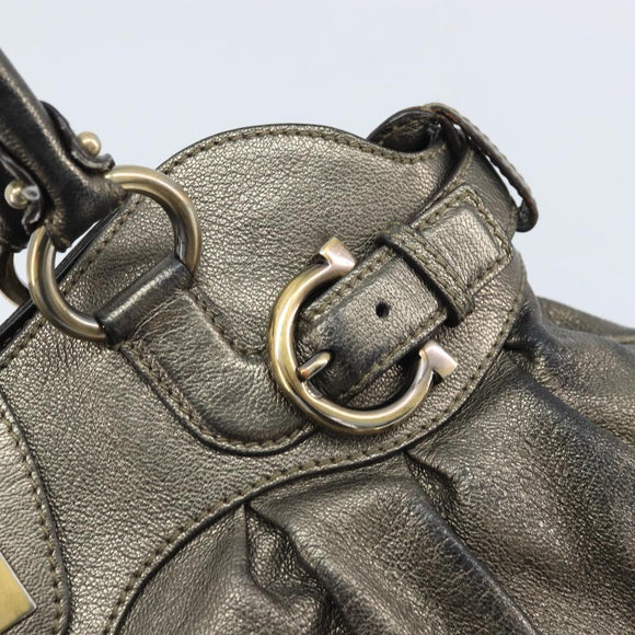Salvatore Ferragamo Gancini Handtas Leer Goud Authentiek ka2356