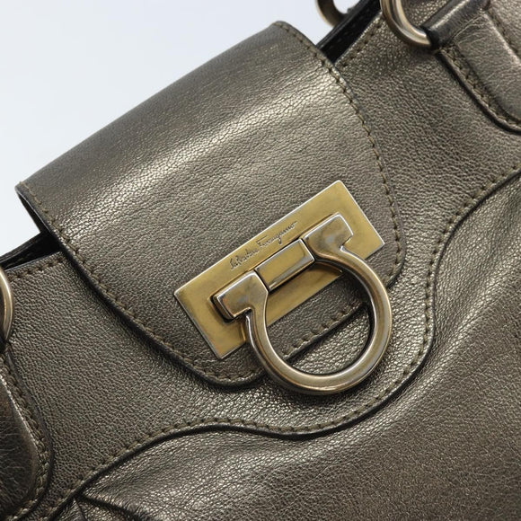 Salvatore Ferragamo Gancini Handtas Leer Goud Authentiek ka2356