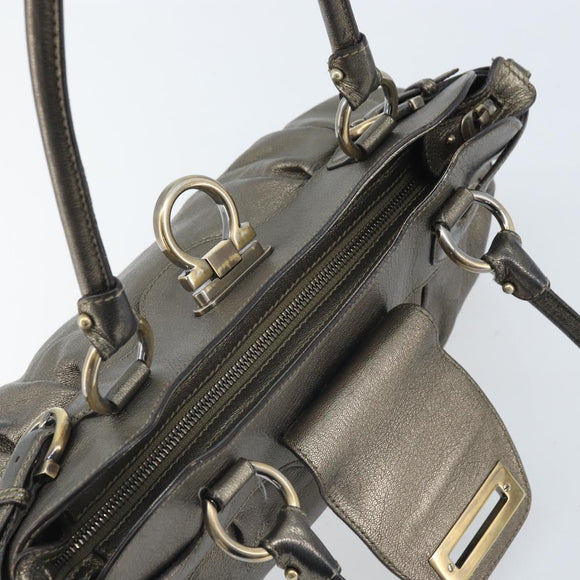 Salvatore Ferragamo Gancini Handtas Leer Goud Authentiek ka2356