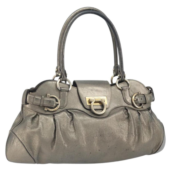 Salvatore Ferragamo Gancini Handtas Leer Goud Authentiek ka2356