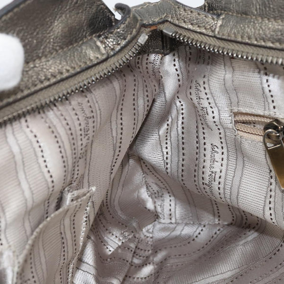 Salvatore Ferragamo Gancini Handtas Leer Goud Authentiek ka2356