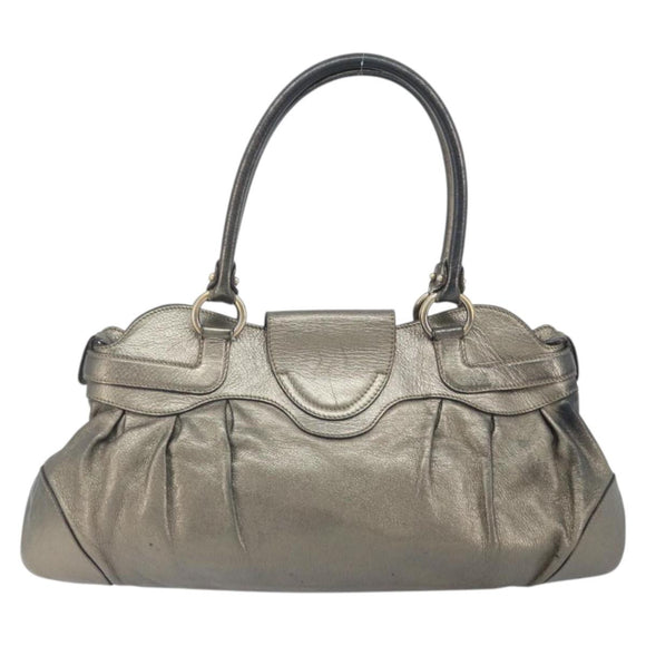 Salvatore Ferragamo Gancini Handtas Leer Goud Authentiek ka2356