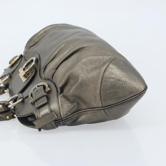 Salvatore Ferragamo Gancini Handtas Leer Goud Authentiek ka2356