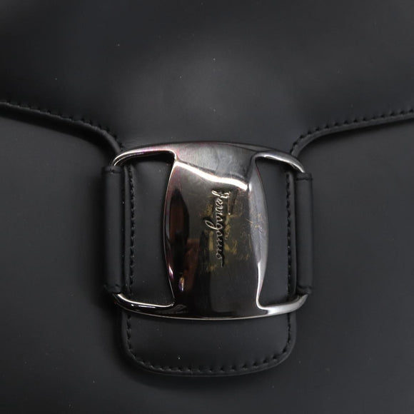 Salvatore Ferragamo Vala Shoulder Bag Leather Silver Black Auth ka2360