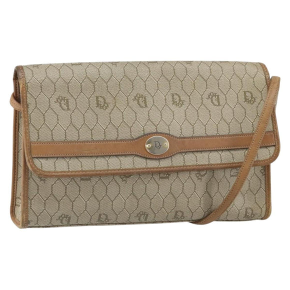 Christian Dior Honeycomb Canvas Shoulder Bag PVC Beige Gold Auth ka2361