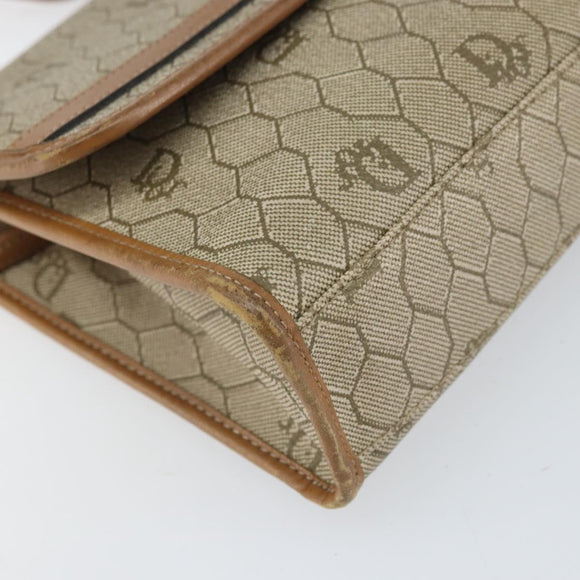Christian Dior Honeycomb Canvas Shoulder Bag PVC Beige Gold Auth ka2361