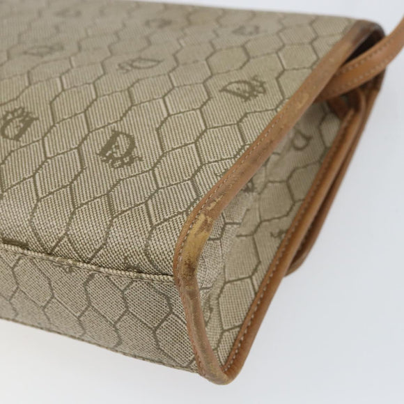 Christian Dior Honeycomb Canvas Shoulder Bag PVC Beige Gold Auth ka2361