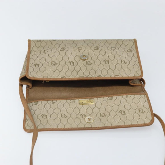 Christian Dior Honeycomb Canvas Shoulder Bag PVC Beige Gold Auth ka2361