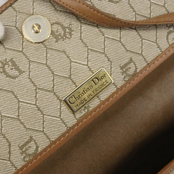 Christian Dior Honeycomb Canvas Shoulder Bag PVC Beige Gold Auth ka2361
