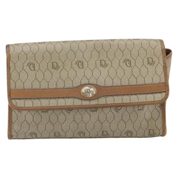 Christian Dior Honeycomb Canvas Shoulder Bag PVC Beige Gold Auth ka2361
