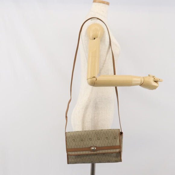 Christian Dior Honeycomb Canvas Shoulder Bag PVC Beige Gold Auth ka2361