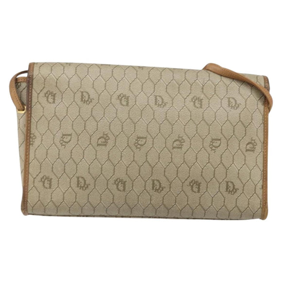 Christian Dior Honeycomb Canvas Shoulder Bag PVC Beige Gold Auth ka2361