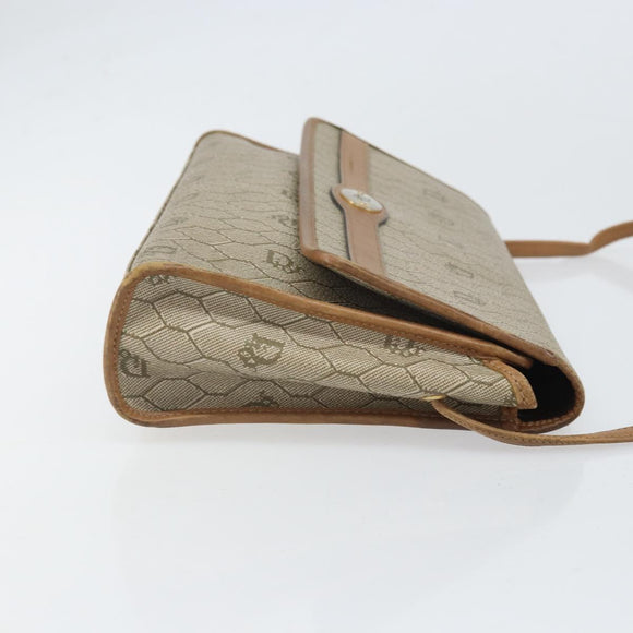 Christian Dior Honeycomb Canvas Shoulder Bag PVC Beige Gold Auth ka2361