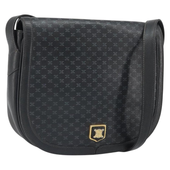 CELINE Macadam Canvas Shoulder Bag PVC Black Gold Auth ka2364