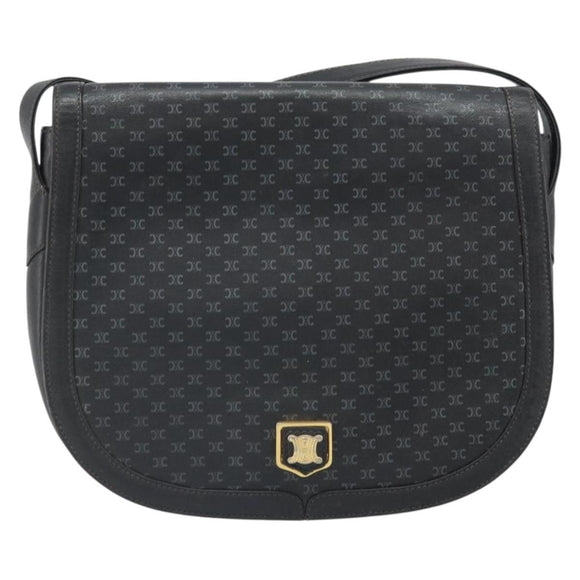 CELINE Macadam Canvas Shoulder Bag PVC Black Gold Auth ka2364