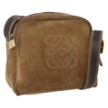 LOEWE Anagram Shoulder Bag Suede Beige Gold Auth ka2365