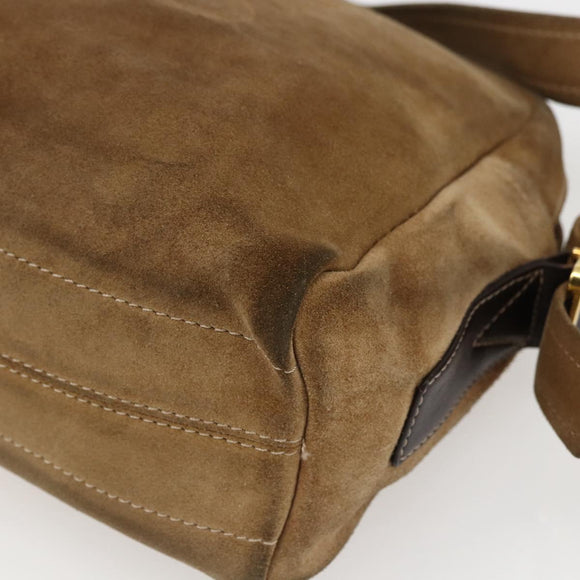 LOEWE Anagram Shoulder Bag Suede Beige Gold Auth ka2365