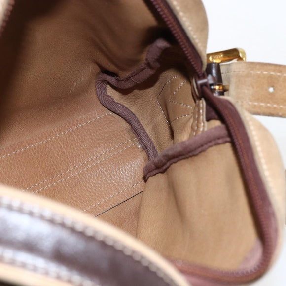 LOEWE Anagram Shoulder Bag Suede Beige Gold Auth ka2365