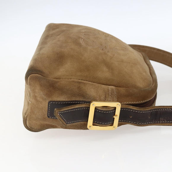LOEWE Anagram Shoulder Bag Suede Beige Gold Auth ka2365