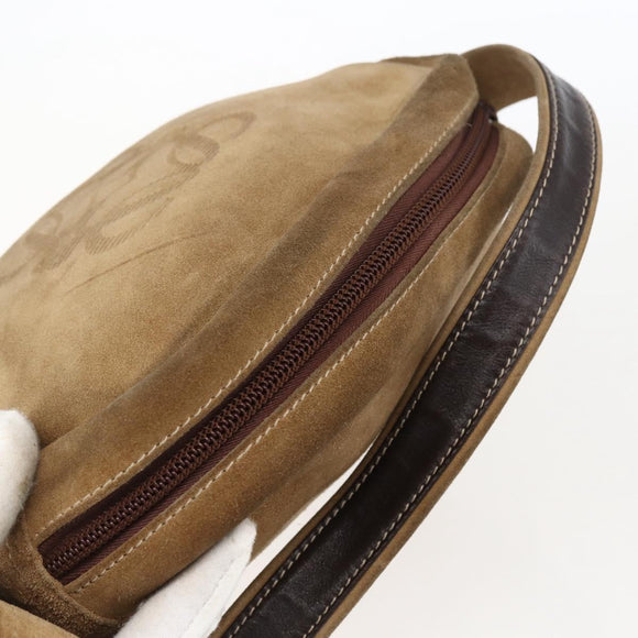 LOEWE Anagram Shoulder Bag Suede Beige Gold Auth ka2365