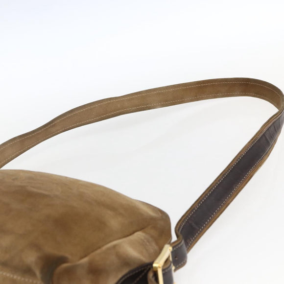 LOEWE Anagram Shoulder Bag Suede Beige Gold Auth ka2365