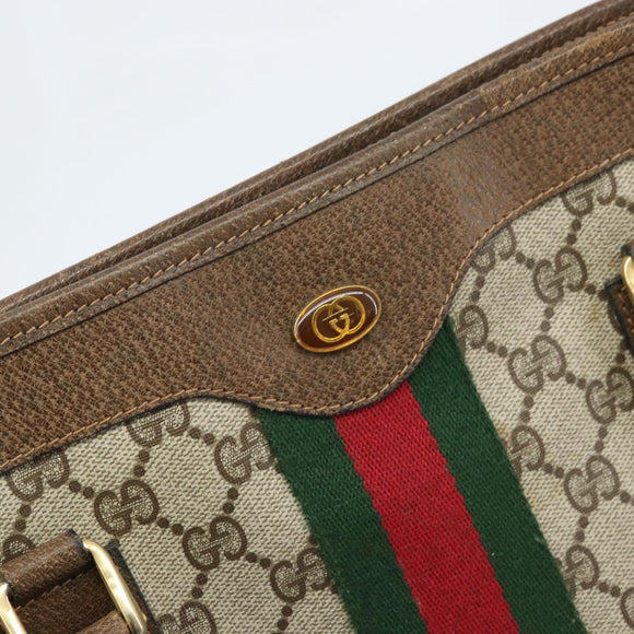 GUCCI GG Supreme Web Sherry Line Tote Bag PVC Beige Red 010 378 Auth ka2369