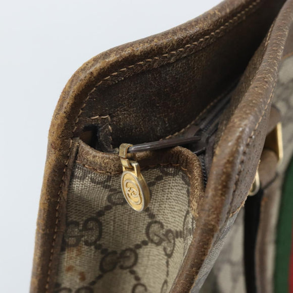 GUCCI GG Supreme Web Sherry Line Tote Bag PVC Beige Red 010 378 Auth ka2369