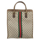 GUCCI GG Supreme Web Sherry Line Tote Bag PVC Beige Red 010 378 Auth ka2369-3