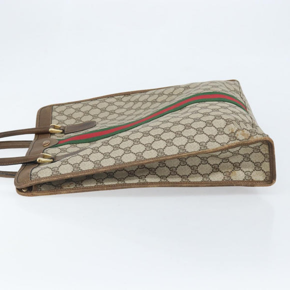 GUCCI GG Supreme Web Sherry Line Tote Bag PVC Beige Red 010 378 Auth ka2369