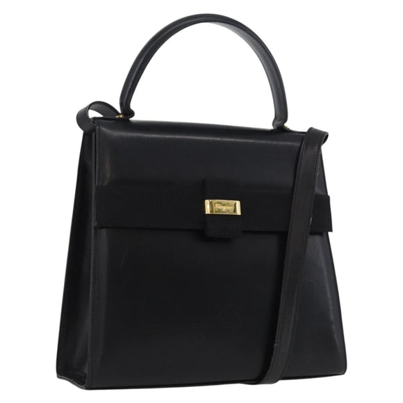 Salvatore Ferragamo Vara Ribbon Hand Bag Leather 2way Black Gold Auth ka2379