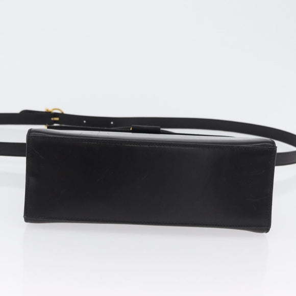 Salvatore Ferragamo Vara Ribbon Hand Bag Leather 2way Black Gold Auth ka2379
