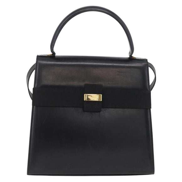 Salvatore Ferragamo Vara Ribbon Hand Bag Leather 2way Black Gold Auth ka2379