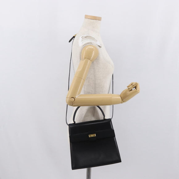 Salvatore Ferragamo Vara Ribbon Hand Bag Leather 2way Black Gold Auth ka2379