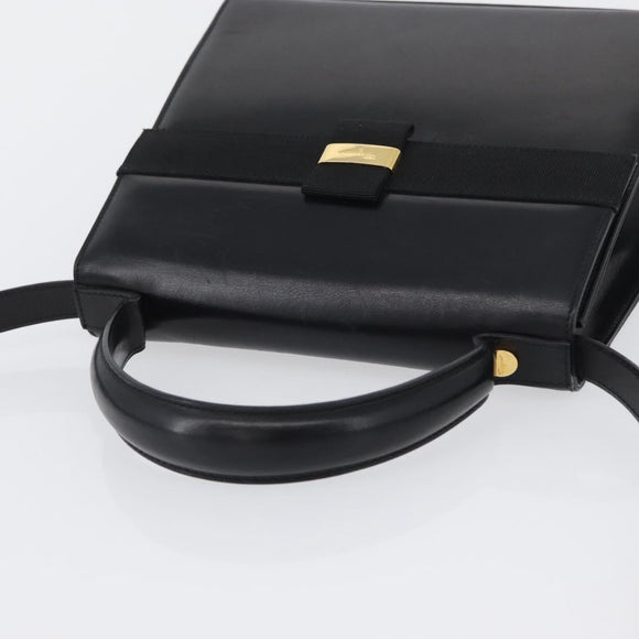 Salvatore Ferragamo Vara Ribbon Hand Bag Leather 2way Black Gold Auth ka2379