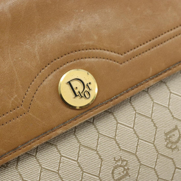 Christian Dior Honeycomb Canvas Shoulder Bag PVC Beige Gold Auth ka2388