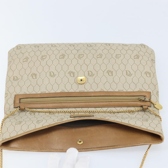 Christian Dior Honeycomb Canvas Shoulder Bag PVC Beige Gold Auth ka2388