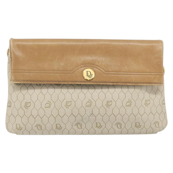 Christian Dior Honeycomb Canvas Shoulder Bag PVC Beige Gold Auth ka2388