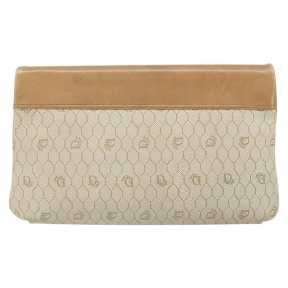 Christian Dior Honeycomb Canvas Shoulder Bag PVC Beige Gold Auth ka2388