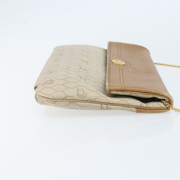Christian Dior Honeycomb Canvas Shoulder Bag PVC Beige Gold Auth ka2388