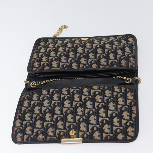 Christian Dior Chain Trotter Canvas Umhängetasche Navy Gold Auth ka2389