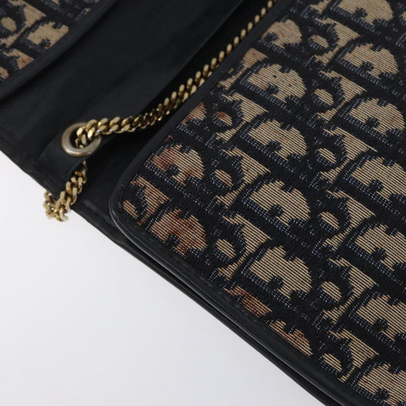 Christian Dior Chain Trotter Canvas Umhängetasche Navy Gold Auth ka2389