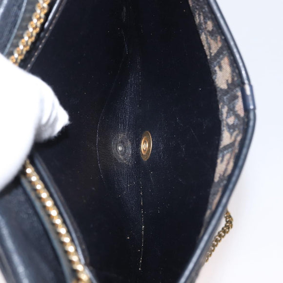 Christian Dior Chain Trotter Canvas Umhängetasche Navy Gold Auth ka2389