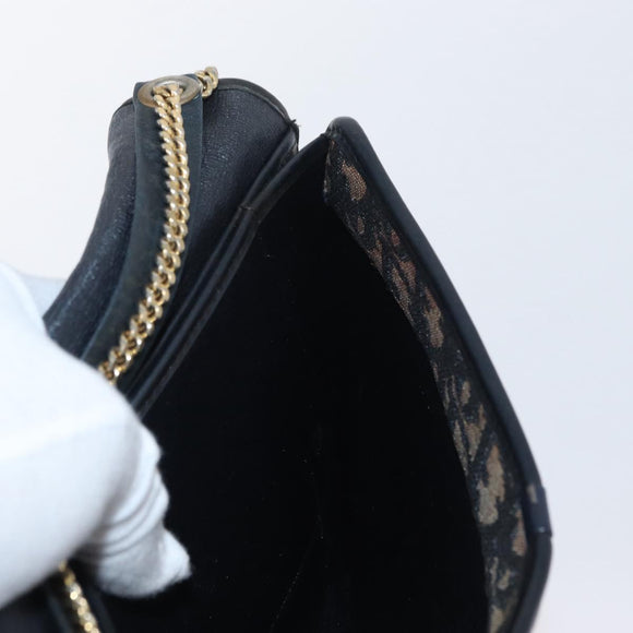 Christian Dior Chain Trotter Canvas Umhängetasche Navy Gold Auth ka2389