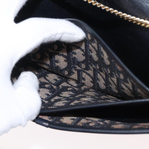 Christian Dior Chain Trotter Canvas Umhängetasche Navy Gold Auth ka2389