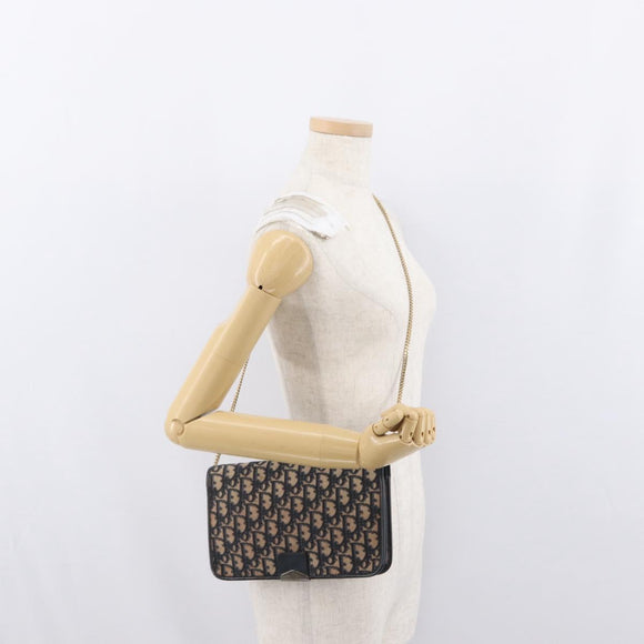 Christian Dior Chain Trotter Canvas Umhängetasche Navy Gold Auth ka2389