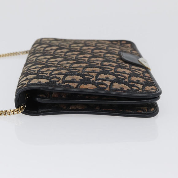 Christian Dior Chain Trotter Canvas Umhängetasche Navy Gold Auth ka2389