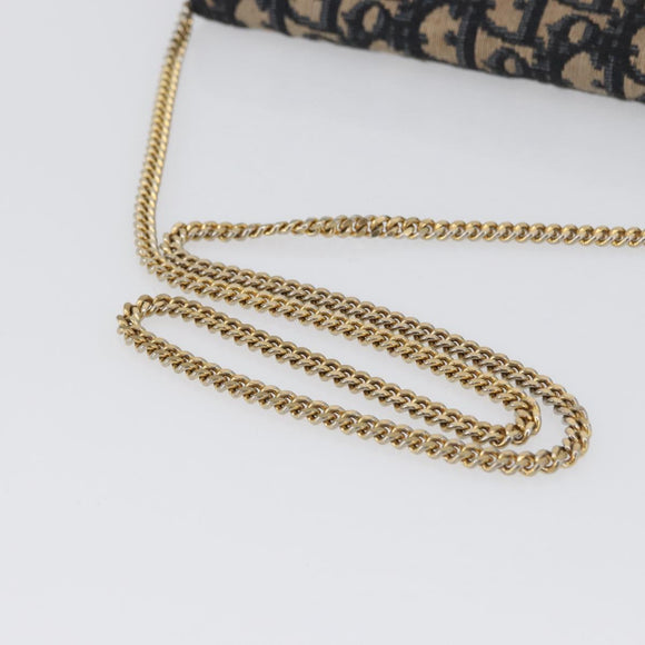 Christian Dior Chain Trotter Canvas Umhängetasche Navy Gold Auth ka2389
